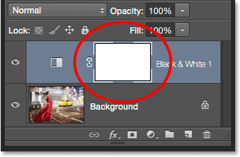 The layer mask thumbnail on the adjustment layer. Image © 2015 Photoshop Essentials.com.