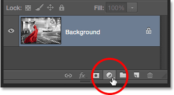 Clicking the New Fill or Adjustment Layer icon in the Layers panel. Image © 2015 Photoshop Essentials.com.