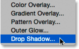 Choosing a Drop Shadow layer style. Image © 2015 Photoshop Essentials.com.