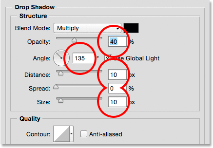 The Drop Shadow options. Image © 2015 Photoshop Essentials.com.