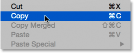 Choosing Copy from under the Edit menu. Image © 2015 Photoshop Essentials.com.