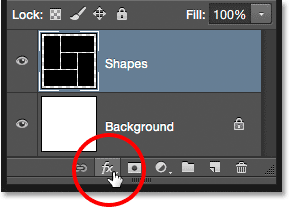 Clicking the Layer Styles icon in the Layers panel. Image © 2015 Photoshop Essentials.com.