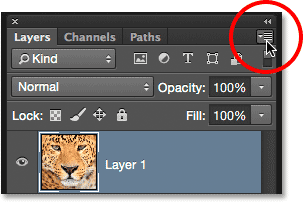 Clicking the Layers panel menu icon. Image © 2015 Photoshop Essentials.com.