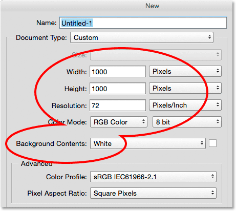 The New Document dialog box in Photoshop. Image © 2015 Photoshop Essentials.com.