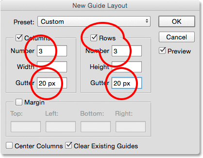 Creating the columns and rows for the guide layout.