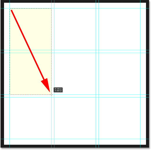 Selecting the first square in the top row and the first square in the middle row, along with the gutter. Image © 2015 Photoshop Essentials.com.