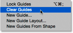 اختيار Clear Guides من قائمة View.