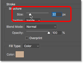 How to adjust the size of the stroke around the image in Photoshop