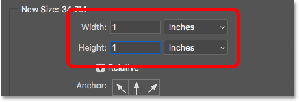 Entering the photo border size into the Width and Height boxes in Photoshop's Canvas Size dialog box