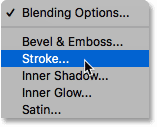 Choosing a Stroke layer effect in Photoshop