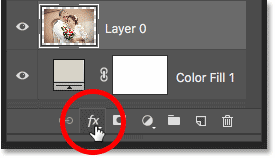 Clicking the Layer Styles icon in the Layers panel in Photoshop