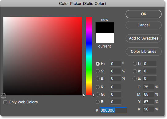 تغيير لون حدود الصورة إلى الأسود في Color Picker في Photoshop