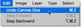 Choosing the Undo Canvas Size command in Photoshop