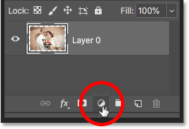 Clicking the New Fill or Adjustment Layer icon in the Layers panel in Photoshop.