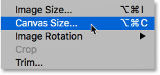 Selecting the Canvas Size command in Photoshop