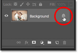 Unlocking the Background layer in the Layers panel in Photoshop