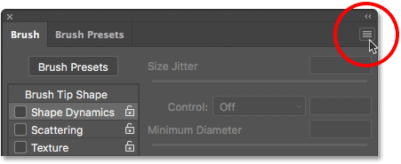 Clicking the Brush panel menu icon. 