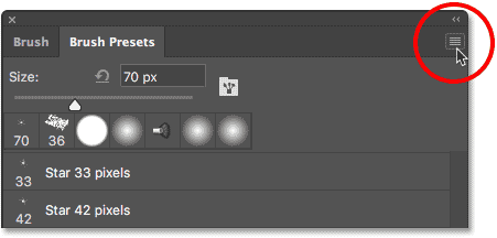 Clicking again on the Brush Presets menu icon. 