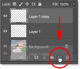 Dragging the top layer onto the New Layer icon. 