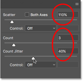 The Scattering brush control options. 