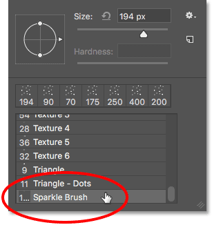 Selecting the Sparkle brush. 