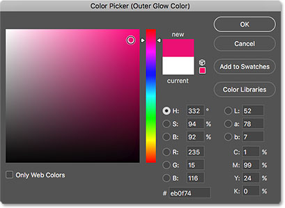 اختيار لون للتوهج من Color Picker. 