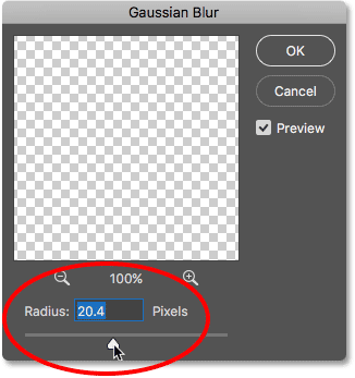 Selecting the Gaussian Blur filter. 