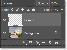 The Layers panel showing the new blank layer above the image. 