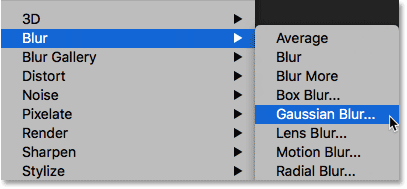 Selecting the Gaussian Blur filter. 