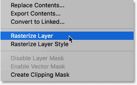 Choosing Rasterize Layer from the menu.