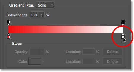 Double-clicking on the white color stop in the Gradient Editor