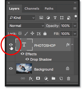 تشغيل طبقة الكتابة في لوحة Layers في Photoshop