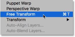 أمر Free Transform في قائمة Edit في Photoshop