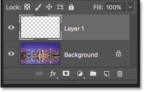 تمت إضافة طبقة فارغة جديدة من Photoshop في لوحة Layers