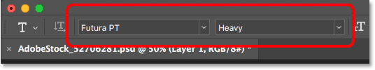 Photoshop font options in Options Bar