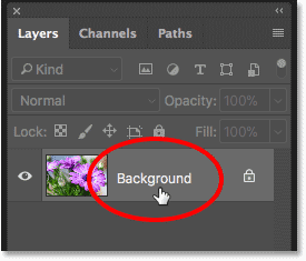 Klik dua kali pada nama layer Background pada panel Layers di Photoshop