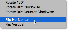 Choosing the Flip Horizontal command in Photoshop