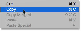 Choosing the Copy command in Photoshop