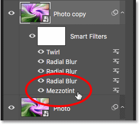 Editing the Mezzotint filter for the 'Photo copy' smart object