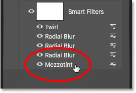 Double-clicking on the Mezzotint smart filter in the Layers panel