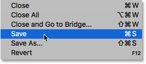 Choosing the Save command in Photoshop