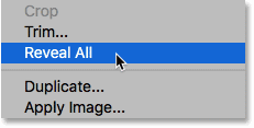 Choosing the Reveal All command in Photoshop