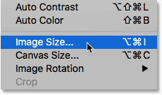 Choosing the Image Size command in Photoshop