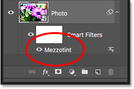 The Mezzotint Smart Filter in the Layers panel