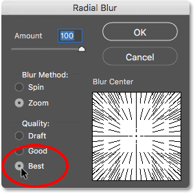 تغيير جودة Radial Blur إلى الأفضل