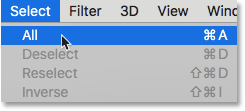 Choosing the Select All command in Photoshop