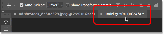 Memilih dokumen efek twirl di Photoshop