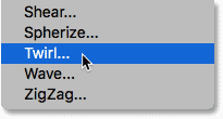 اختيار مرشح Twirl في برنامج فوتوشوب