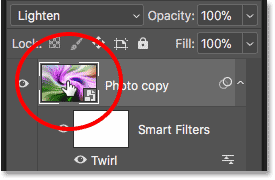 Double-clicking the thumbnail for the 'Photo copy' smart object in Photoshop