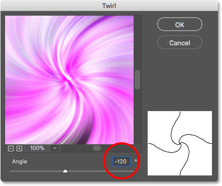 Changing the angle of the twirl to the opposite direction